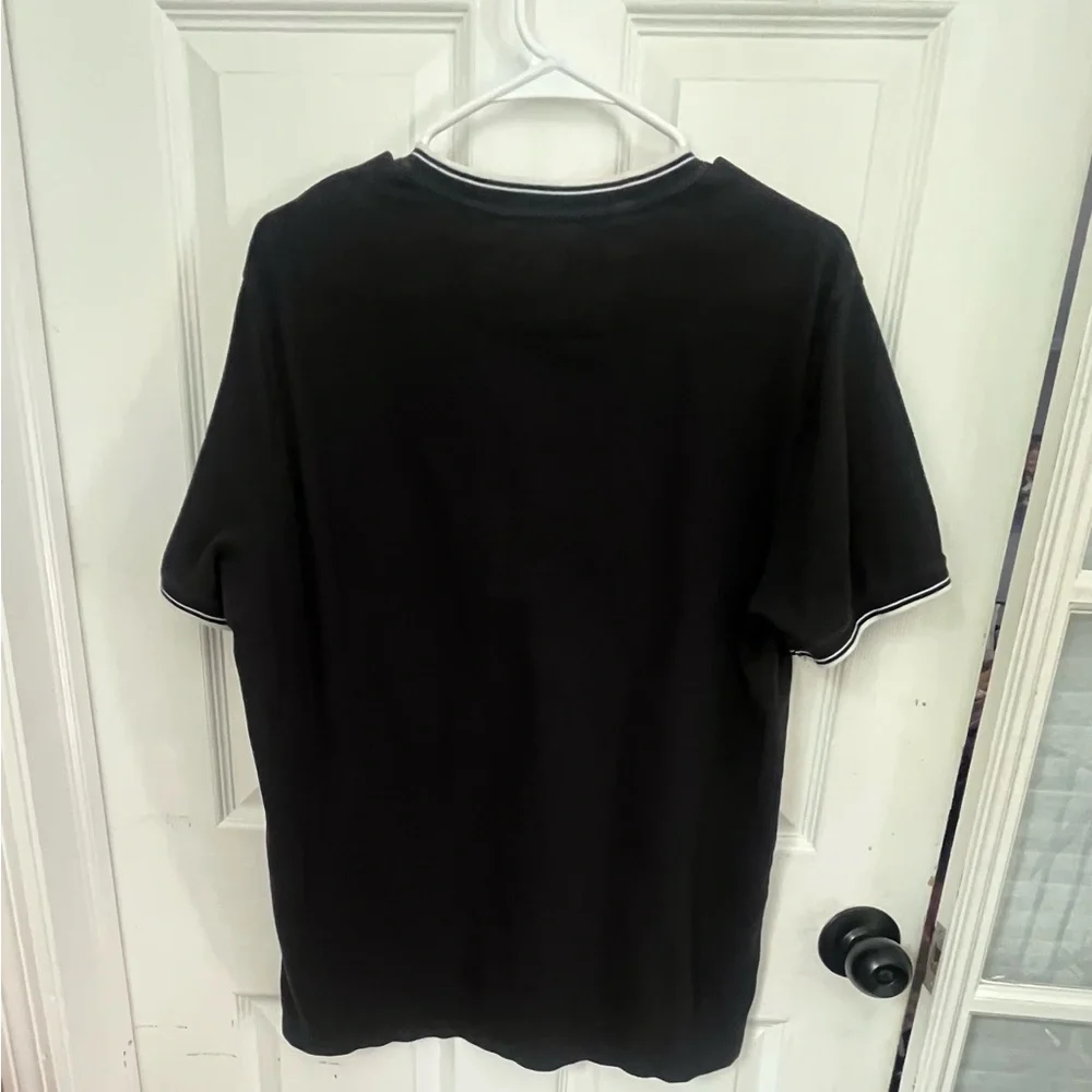 Banana Republic Black Henley Tipped Band Collar Pique Cotton Shirt Large